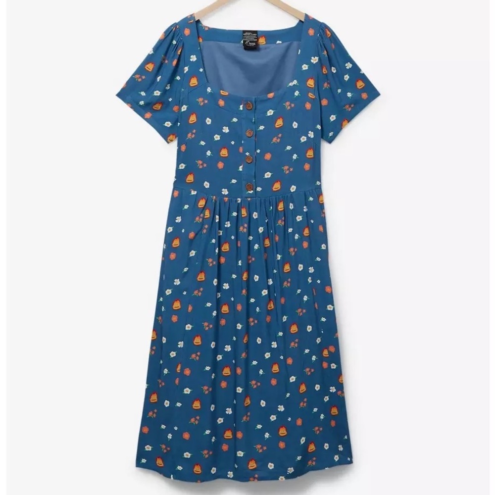 Studio Ghibli Howl's Moving Castle Calcifer Floral Allover Print Button-Up Dress